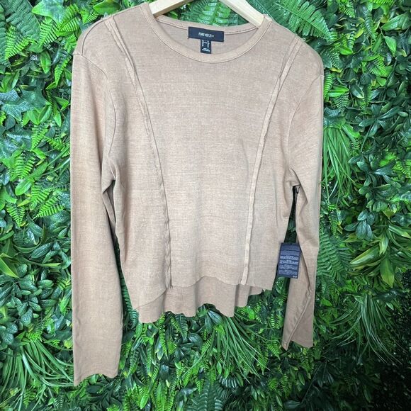 Forever 21 Tops Women XL Light Brown Cut Raw Edge High Low Blouse NWT 0298 - Picture 6 of 13